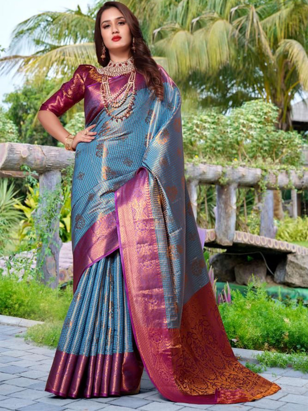 

AKSH FASHION Woven Design Zari Banarasi Saree, Turquoise blue