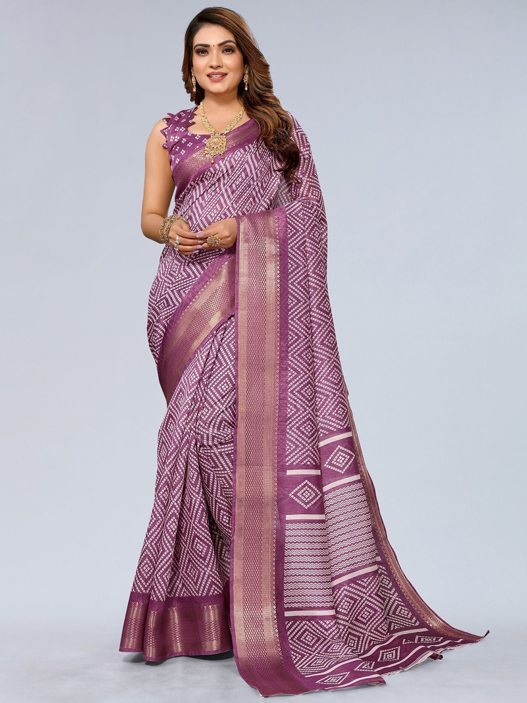 

Moda Rapido Bandhani Zari Saree, Purple