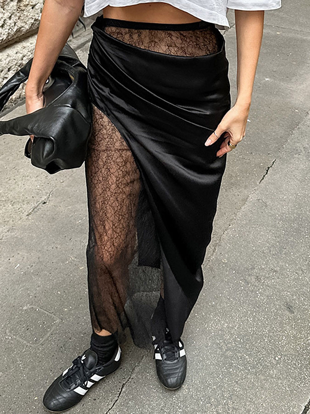 

LULU & SKY Ruched Detail Wrap Midi Skirt, Black