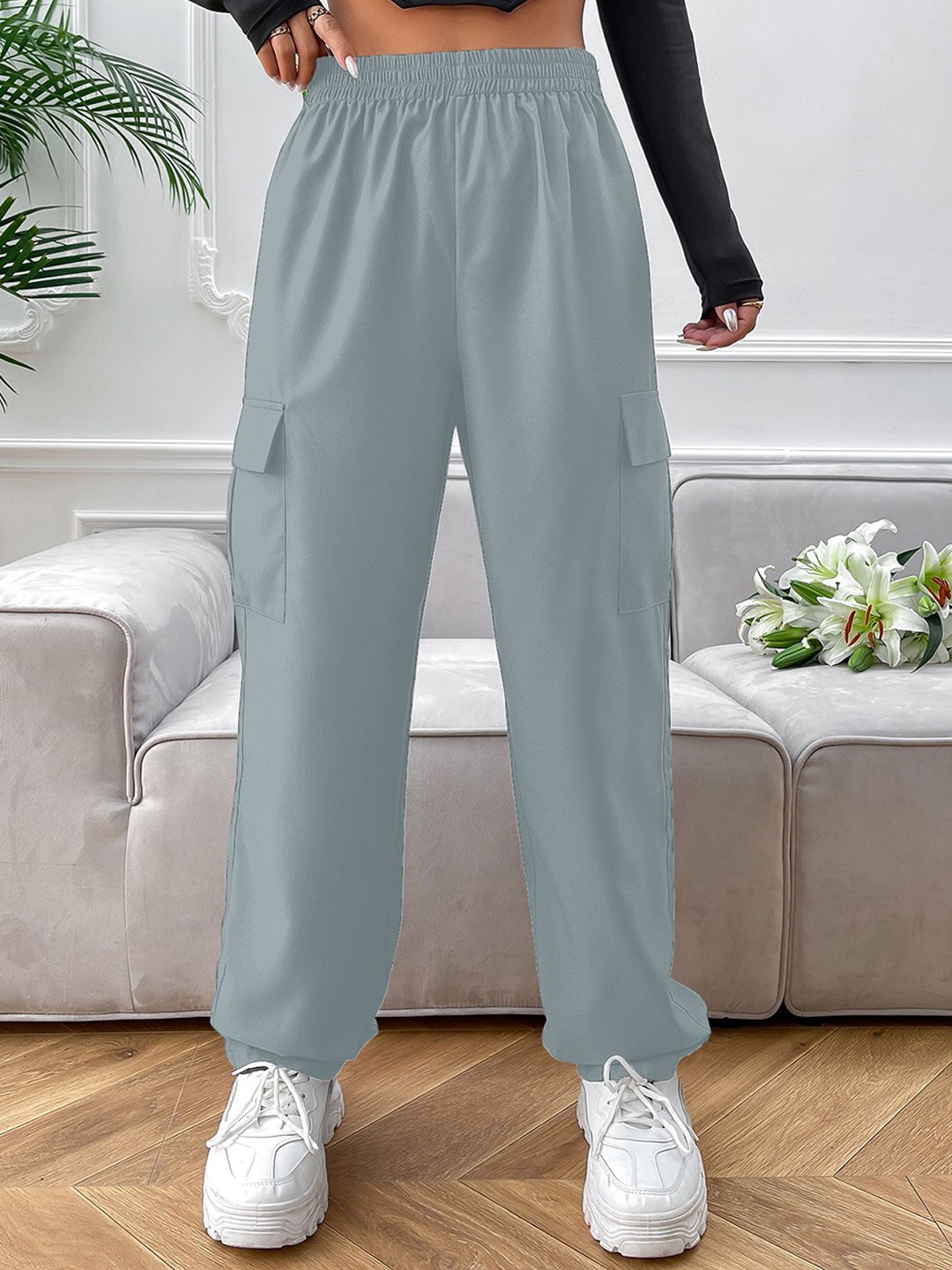 

CORSICA Women Loose Fit High-Rise Trousers, Grey melange