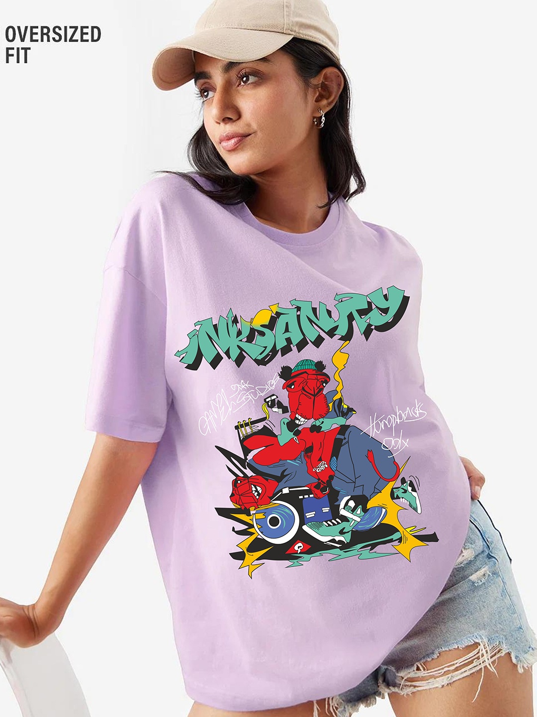 

RAYACLOSET Women Printed Raw Edge T-shirt, Lavender
