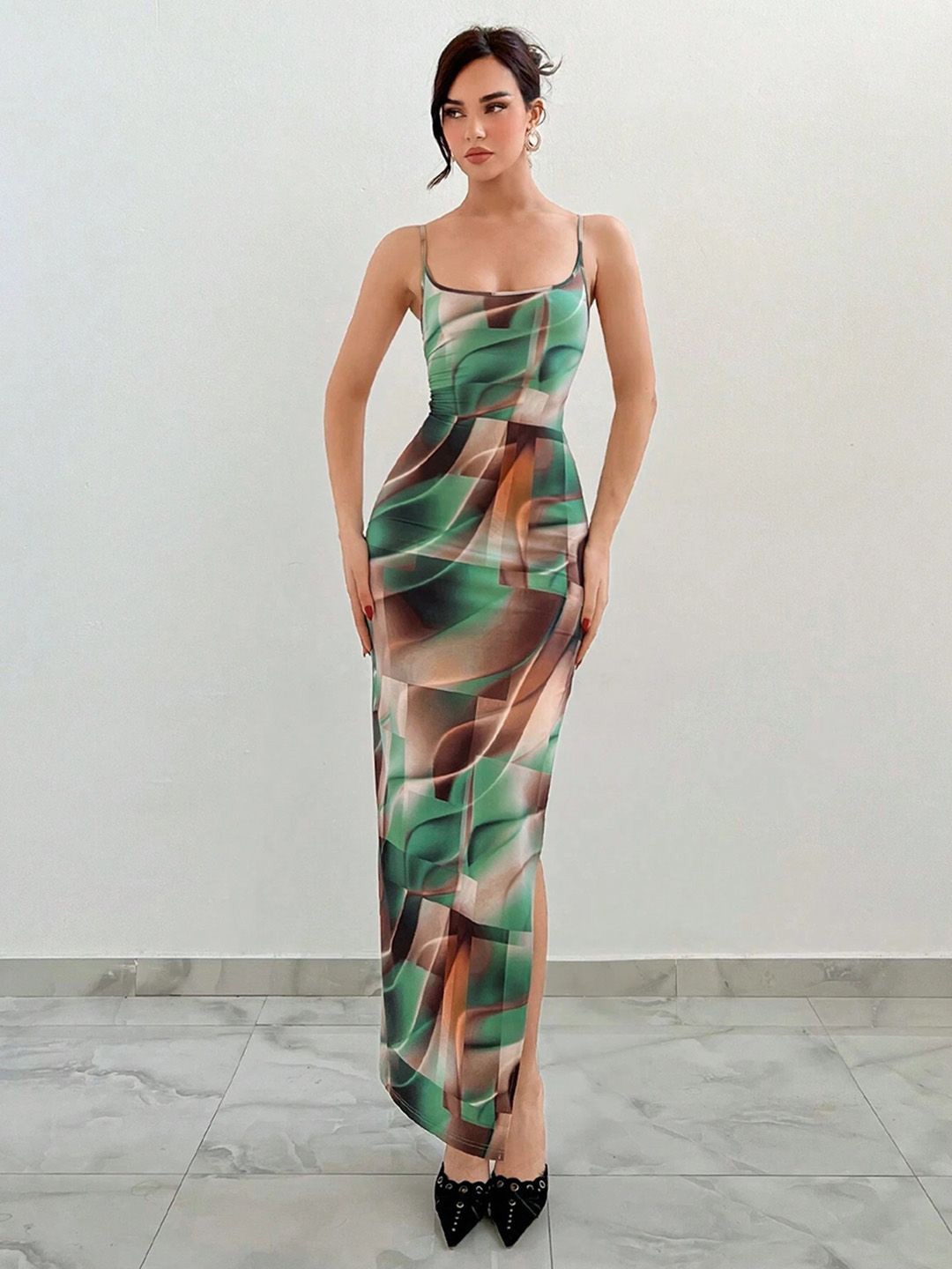 

JC Mode Print Maxi Dress, Green