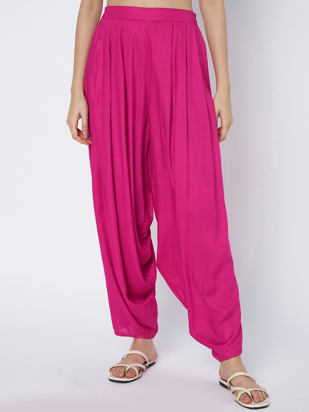 

9rasa Women Loose Fit Viscose Rayon Salwar, Pink