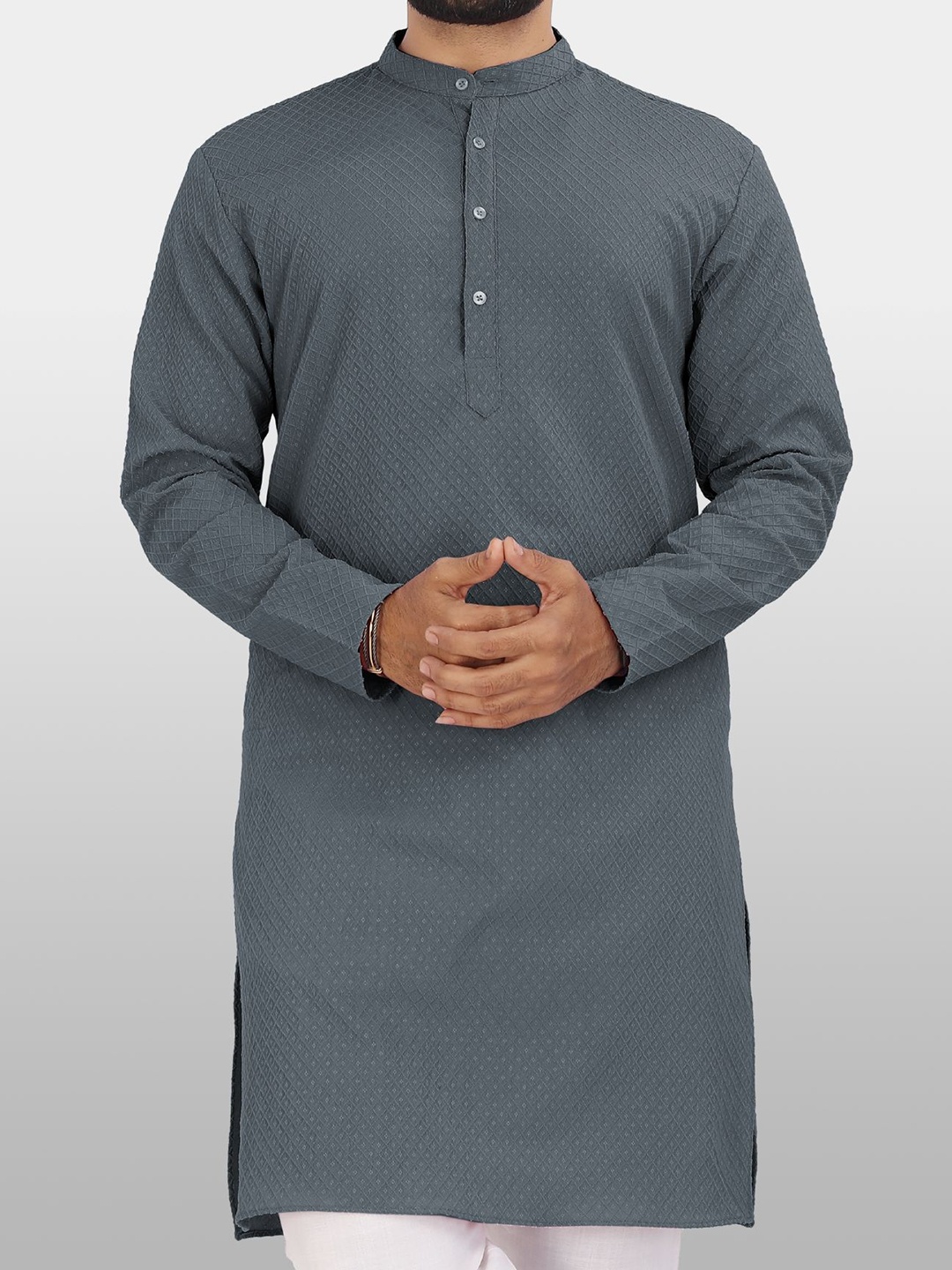 

VeBNoR Men Thread Work Dobby Kurta, Grey