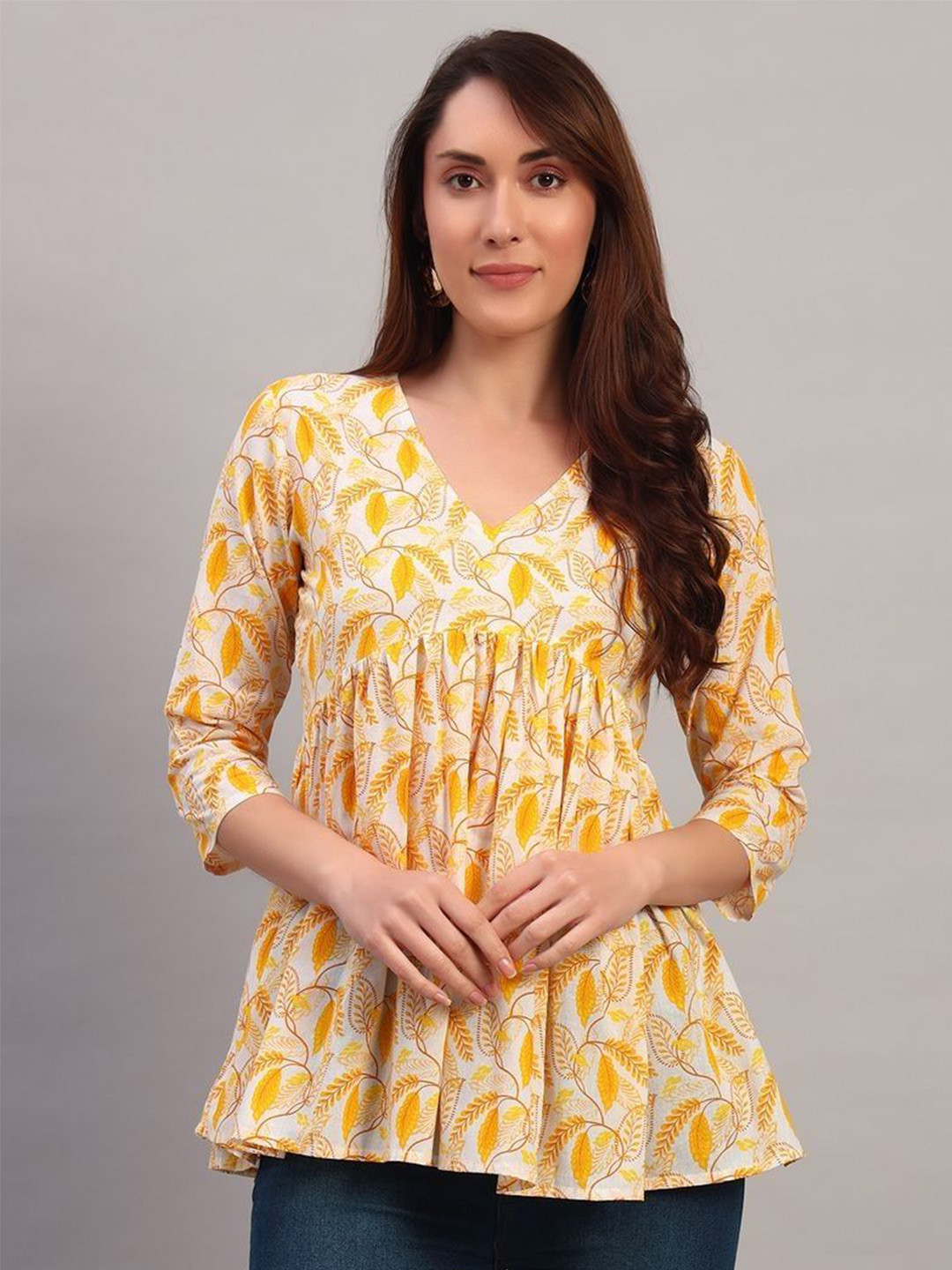 

Atha Fashion Floral Printed Cotton Tunic, Yellow
