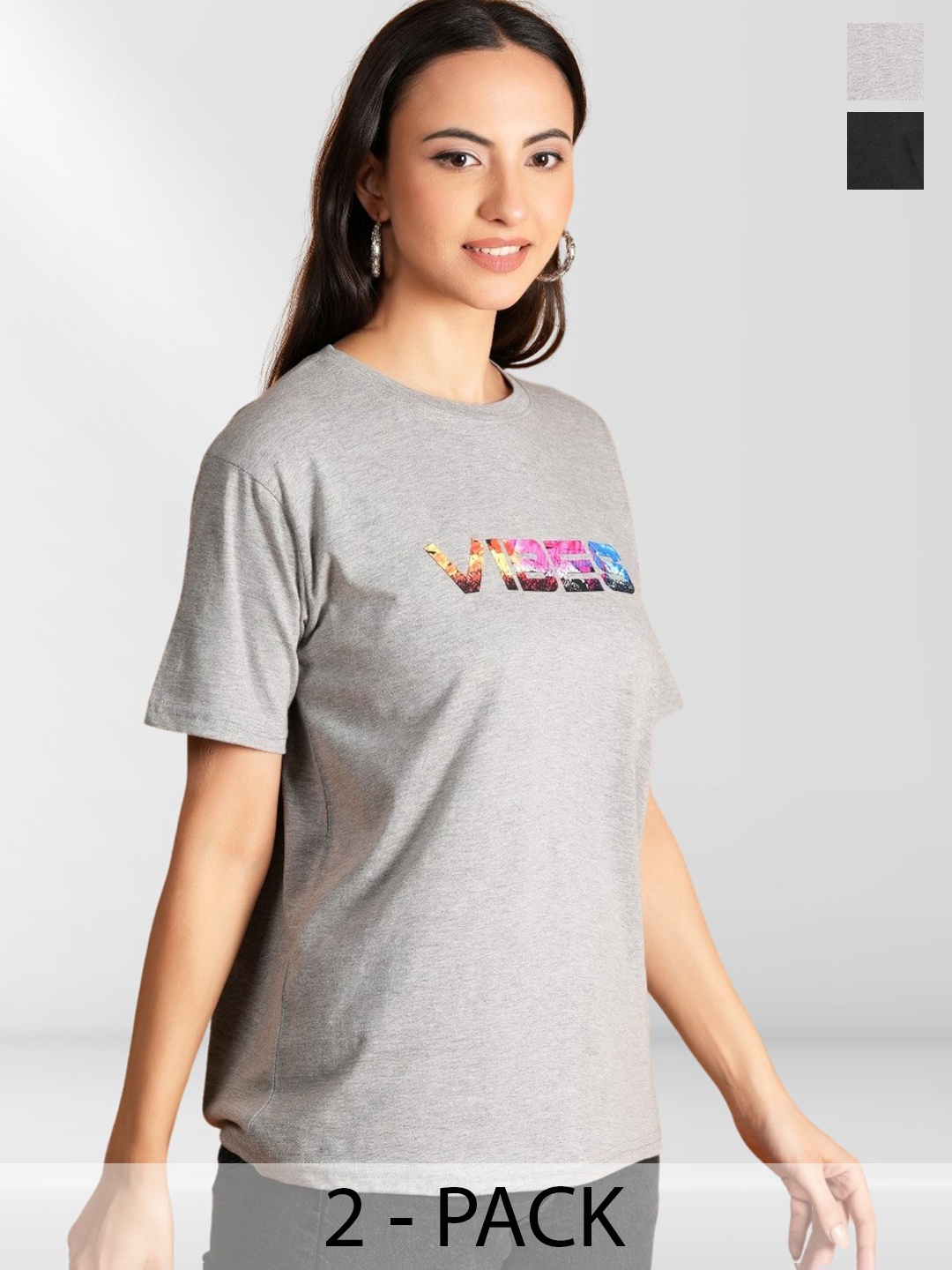 

NEYSA Women Typography 2 Printed Extended Sleeves Applique T-shirt, Multi