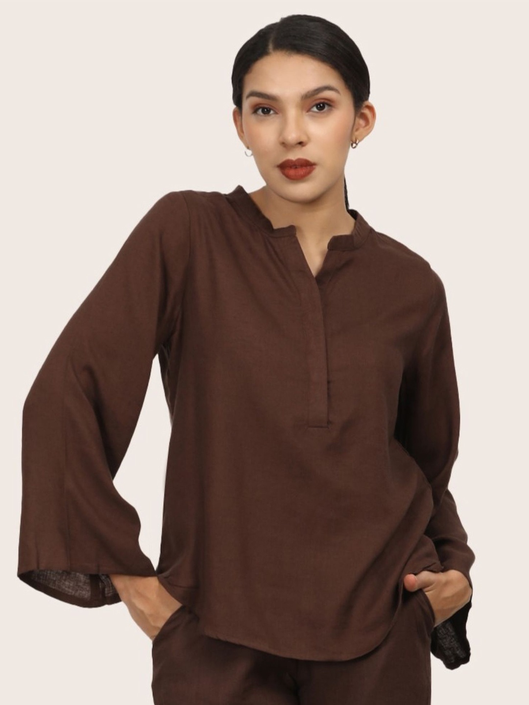 

Saltpetre Women Coffee Brown Bell Sleeve Tunic