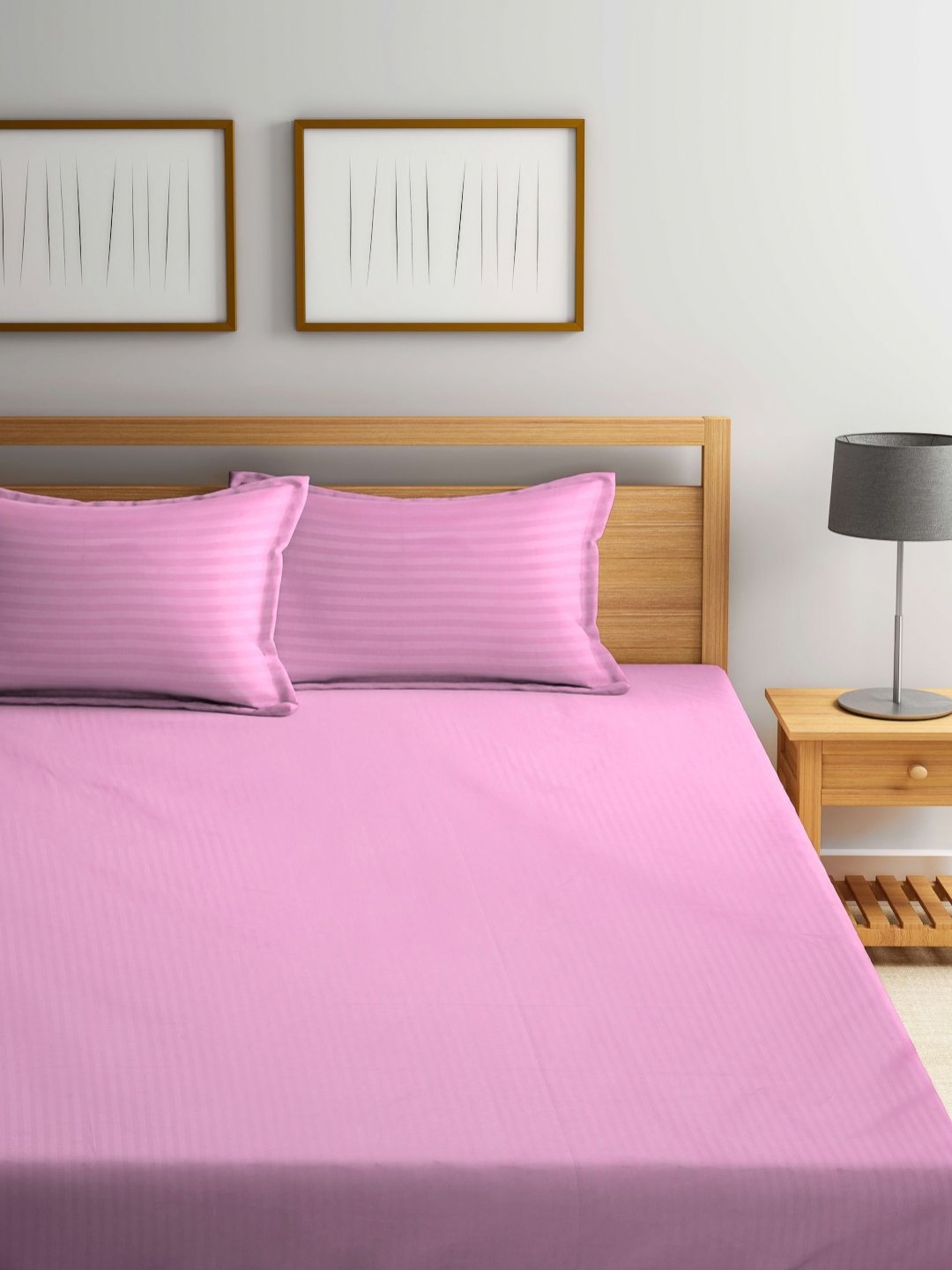 

Myntra Elegant Homes Pink Striped 300 TC Fitted King Bedsheet Set 2.7 m x 2.7 m