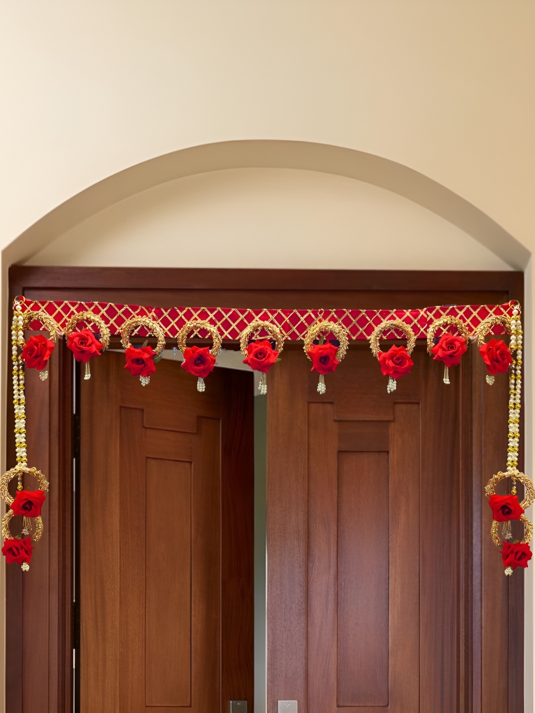 

RR Crafts Pink & Gold-Toned Marigold Toran Festive Decor, Red