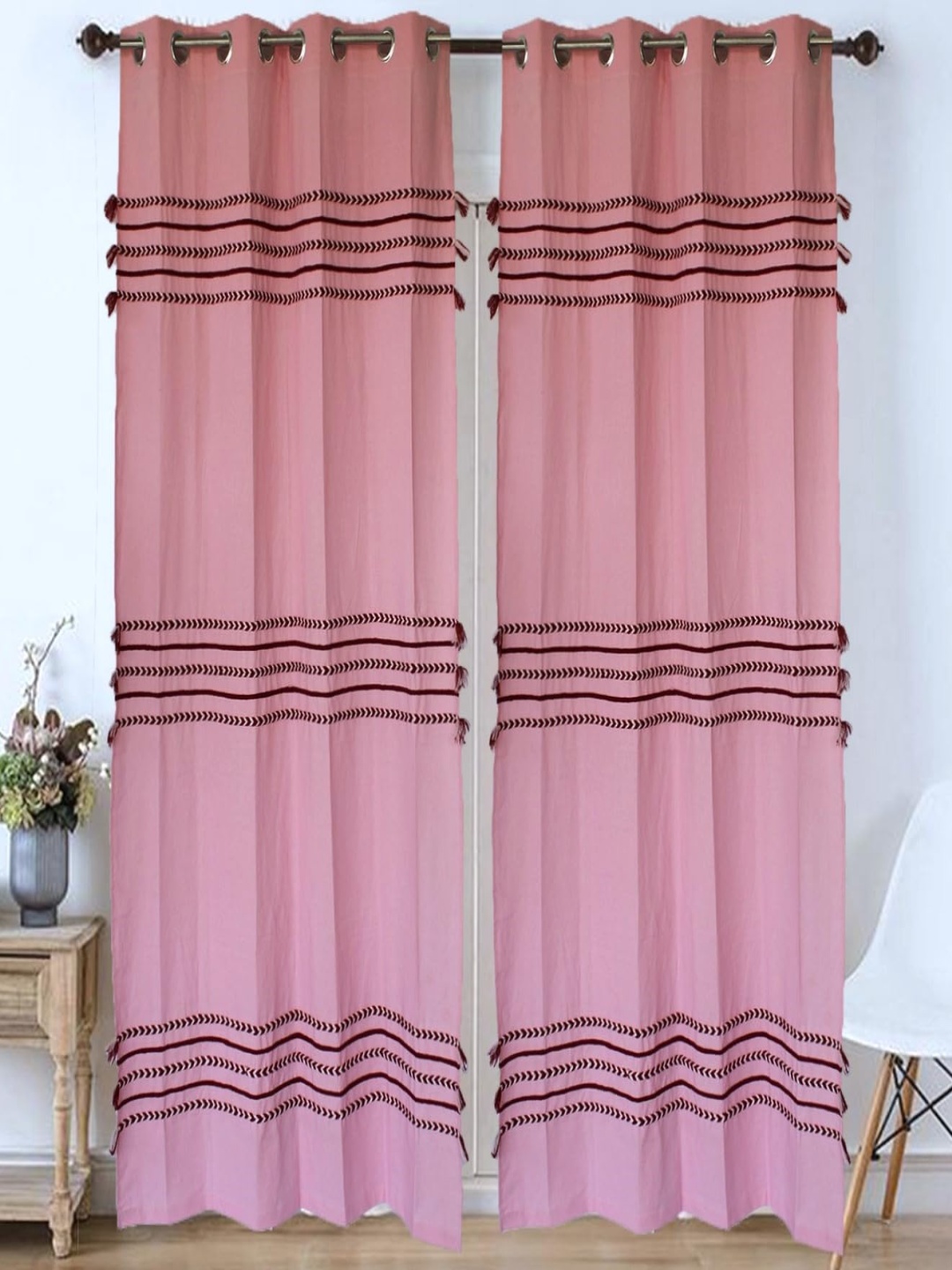 

Dekor World Multicoloured Set of 2 Embellished Long Door Curtain, Multi