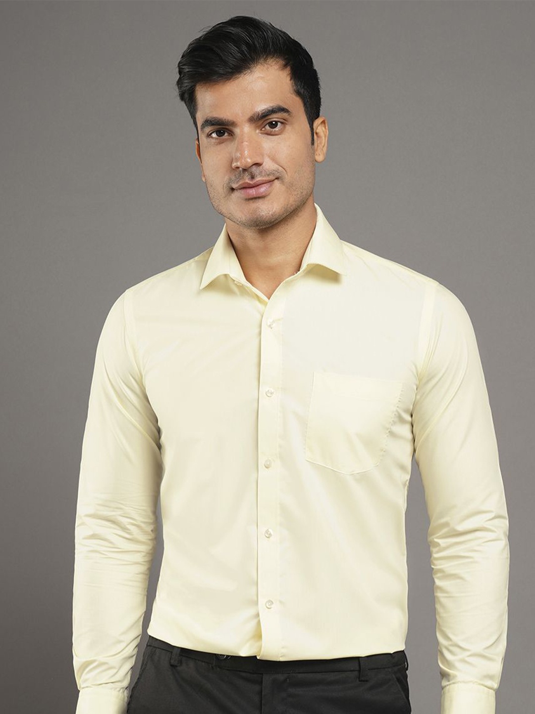 

John Philips Men Slim Fit Opaque Casual Shirt, Yellow