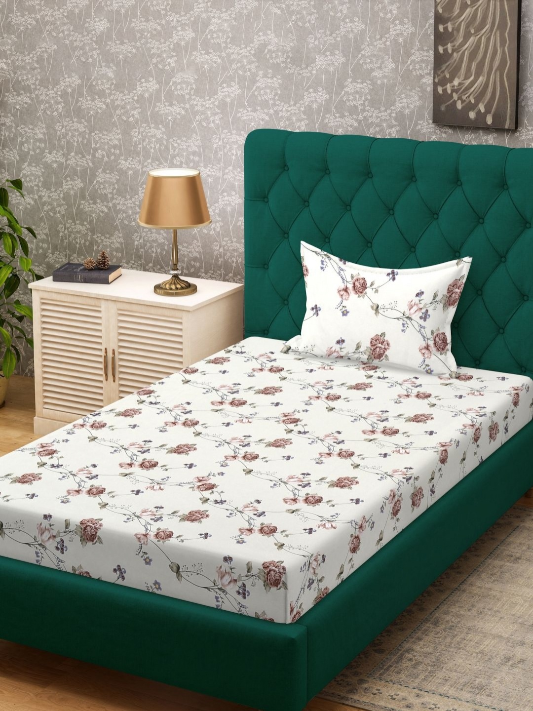 

Myntra Elegant Homes Beige & Maroon Floral Printed 300 TC Single Bedsheet Set 2.2m x 1.5m