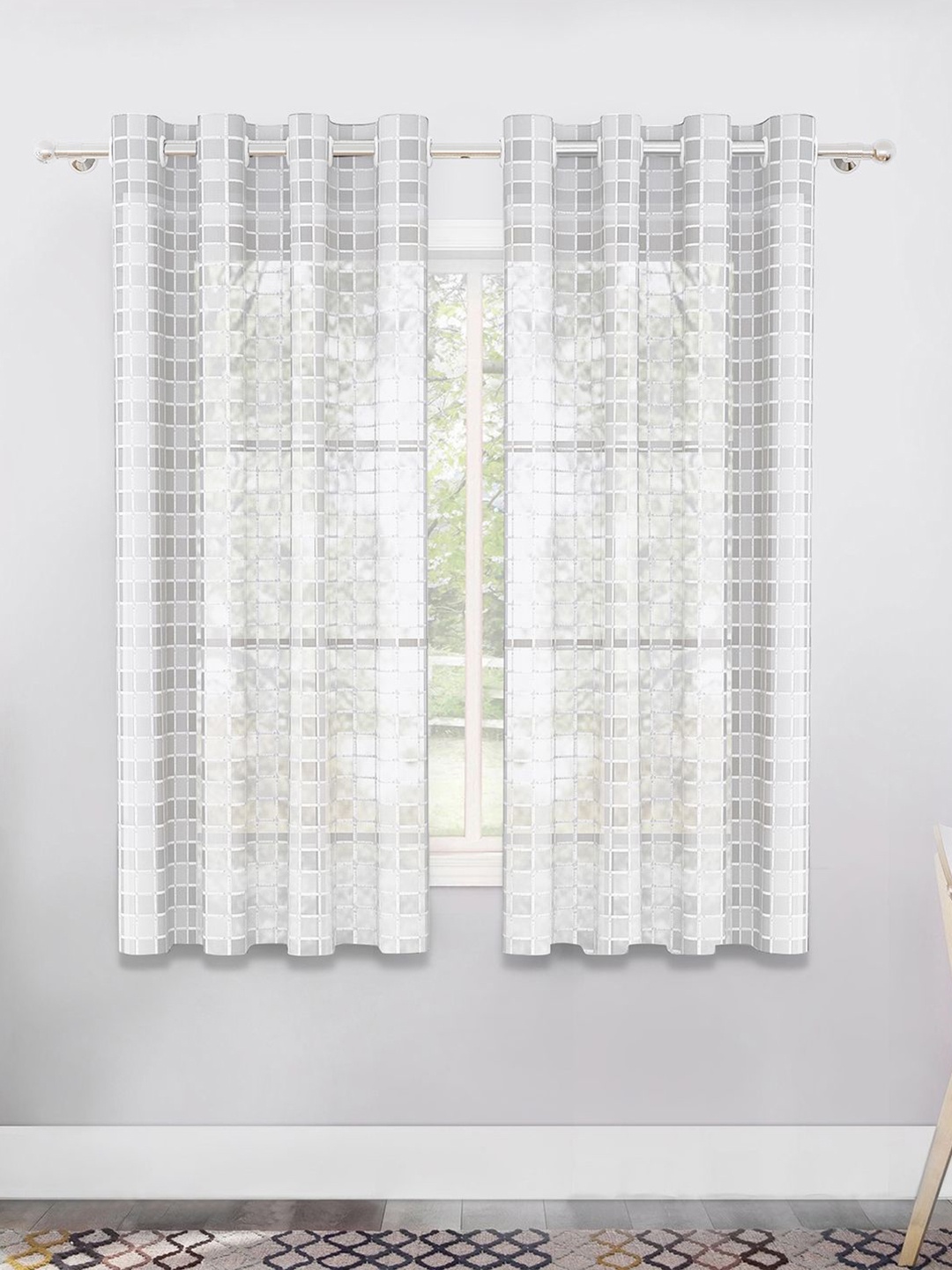 

Story@home White Set of 2 Geometric Sheer Window Curtain