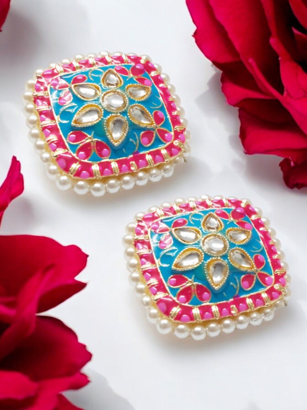 

Anouk Kundan Studded Square Shaped Studs, Blue