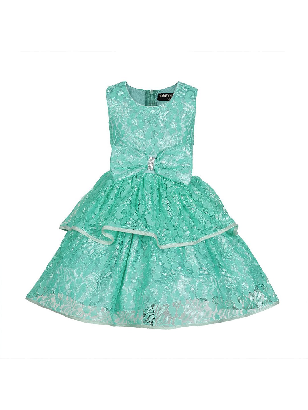 

Wow Princess Girls Self Design Bow Detail Fit & Flare Dress, Green