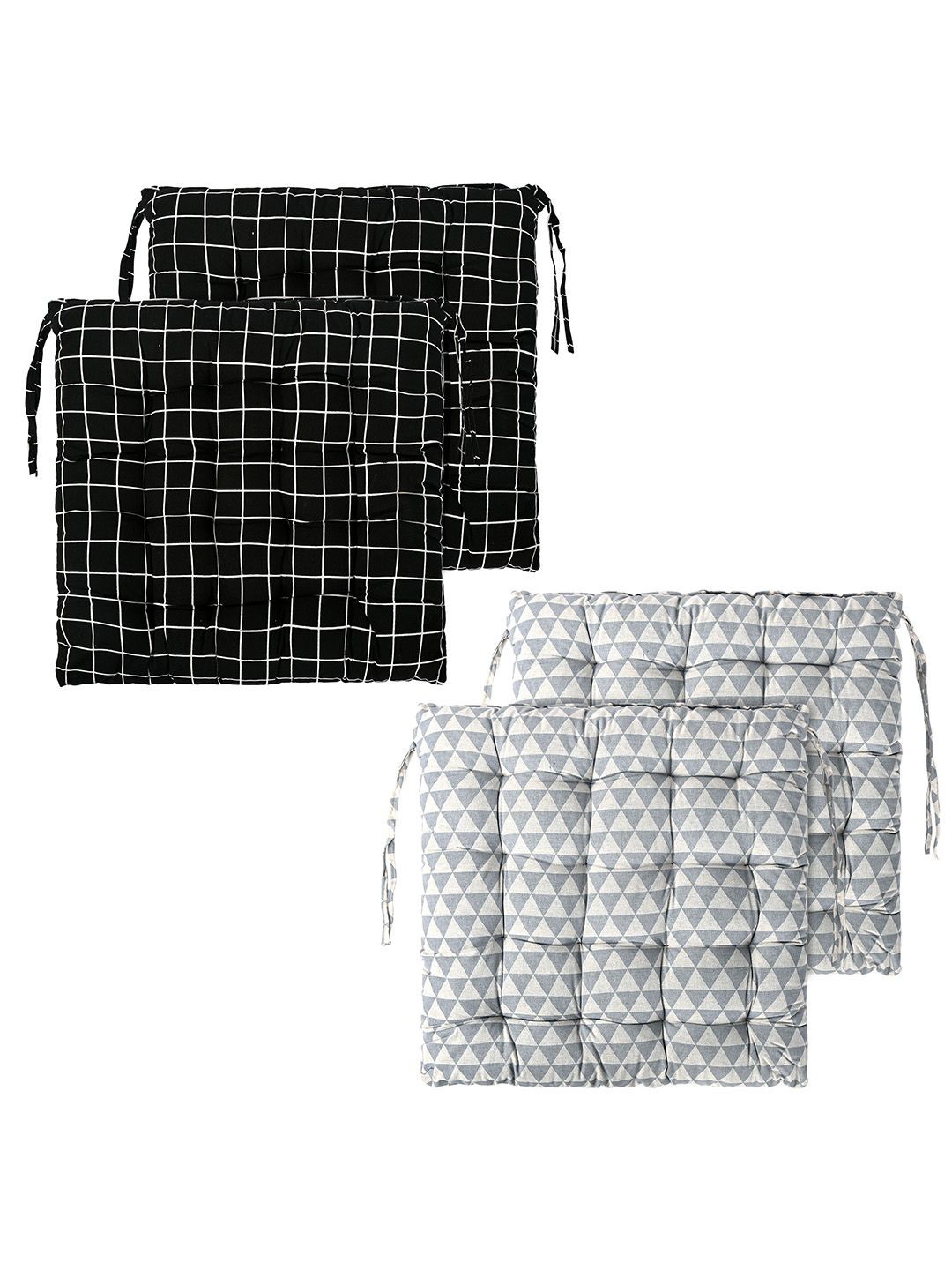 

Kuber Industries Grey & Black 4 Pieces Printed Cotton Comfort Chair Pads