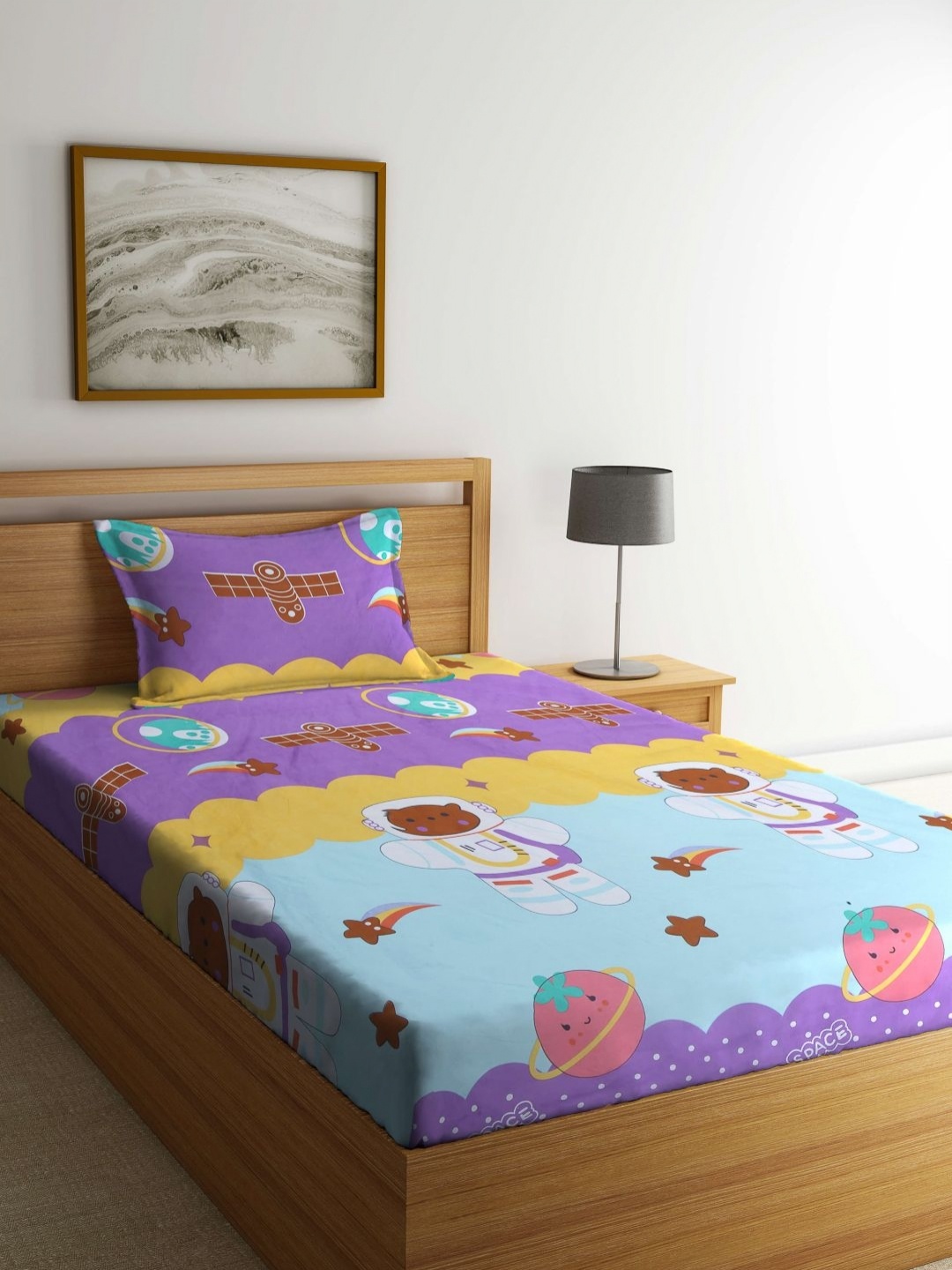 

Myntra Elegant Homes Blue Graphic Printed 300 TC Single Bedsheet Set 2.2 m x 1.5 m