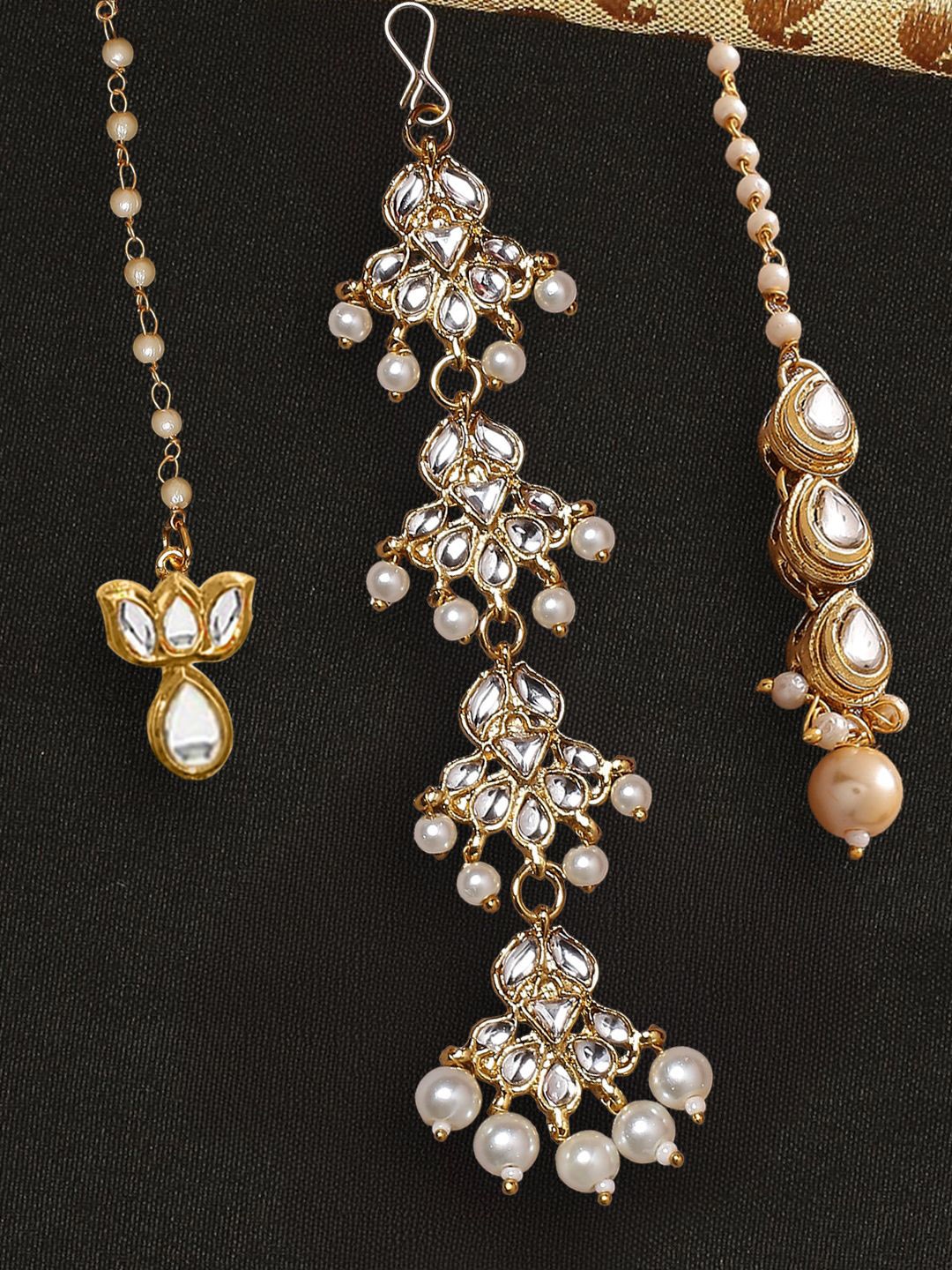 

Anouk Set Of 3 Kundan Studded Delicate Maang Tikkas, Gold