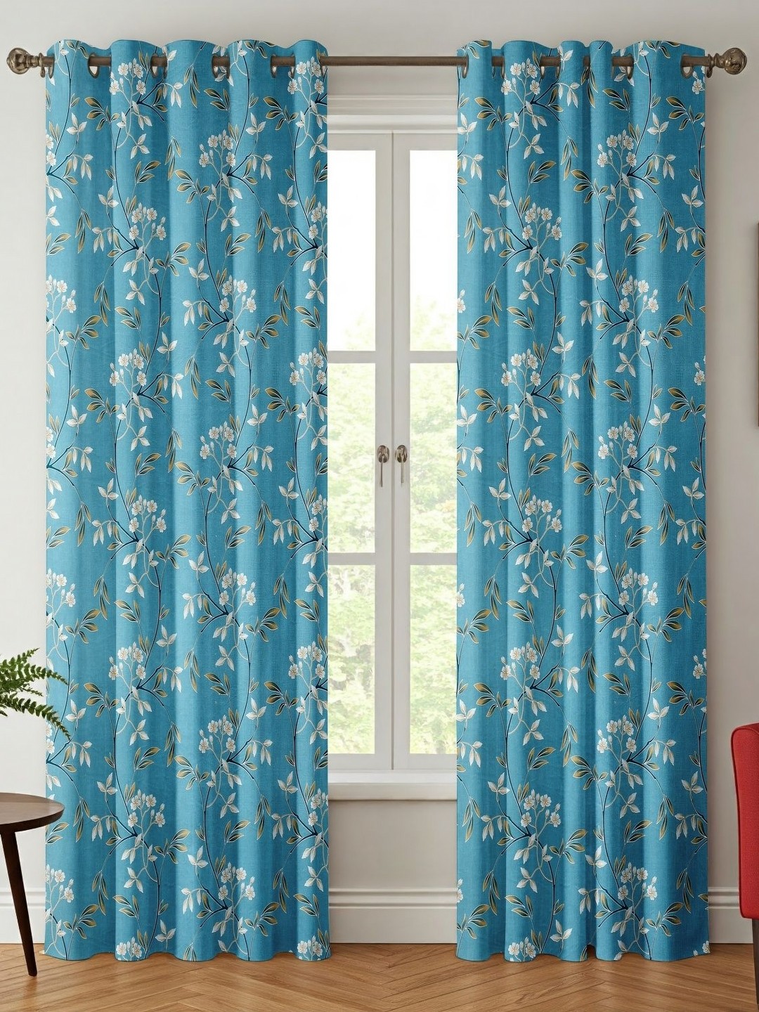 

Galaxy Home Decor Blue 2 Pieces Floral Printed Door Curtain