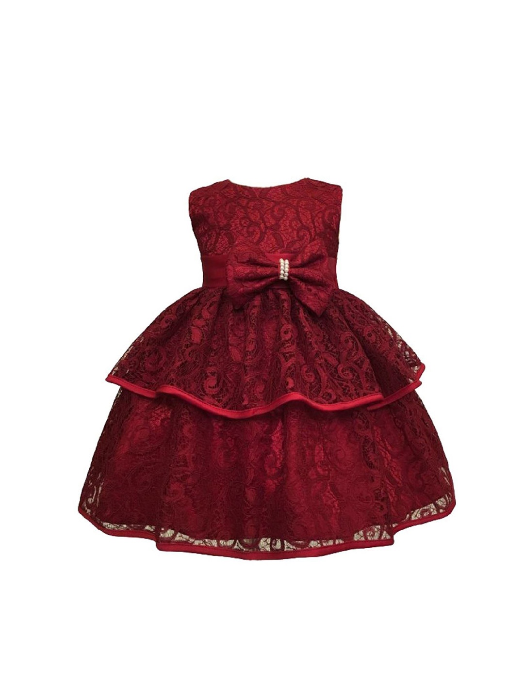 

Wow Princess Girls Floral Self Design Fit and Flare Knee Length Dress, Maroon
