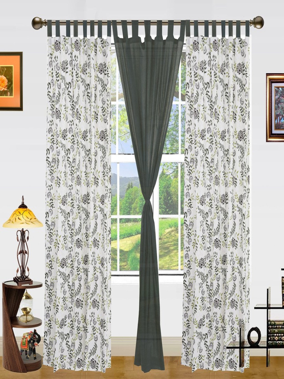 

Dekor World Green Set of 3 Floral Window Curtain