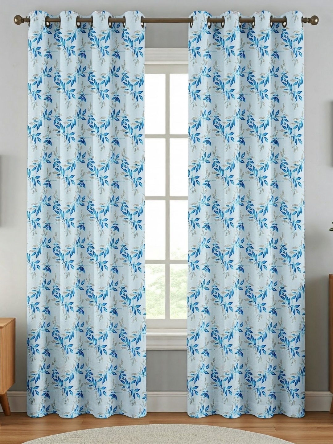 Galaxy Home Decor 2 Pieces Floral Long Door Curtain, Blue
