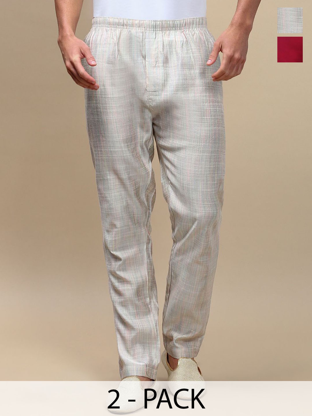 

WHITE HEART Men Pack Of 2 Solid High-Rise Pyjamas, Burgundy