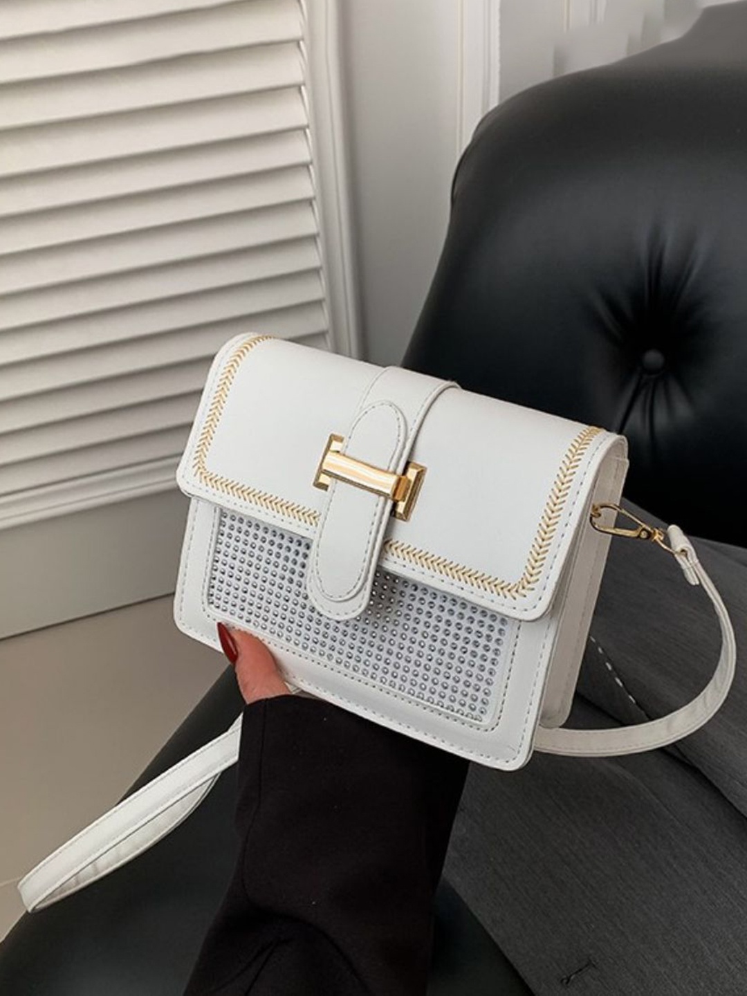 

DressBerry Embellished PU Sling Bag, White