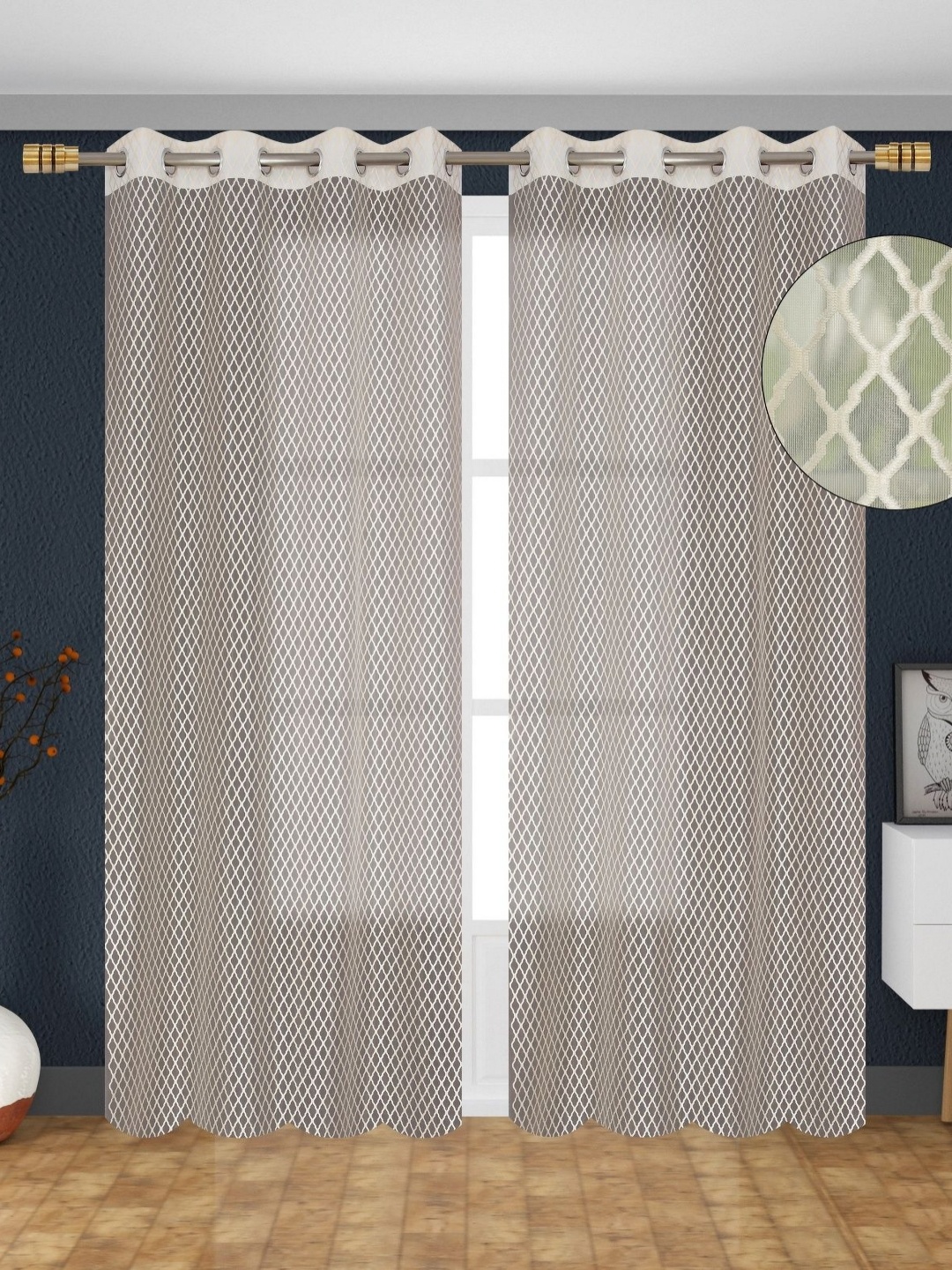 

Galaxy Home Decor Cream 2 Pieces Self Design Sheer Long Door Curtain
