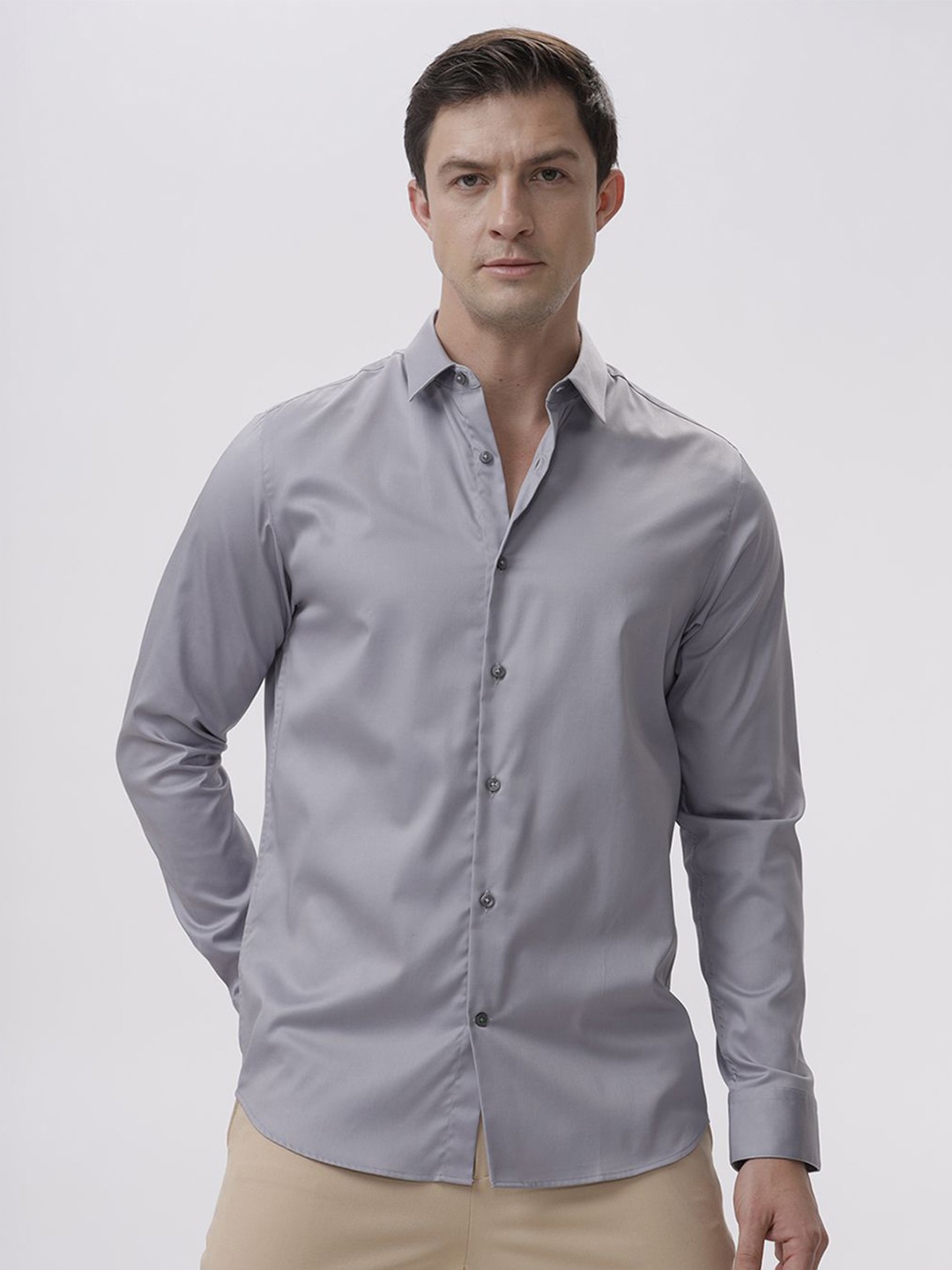 

The Collection Men Classic Slim Fit Opaque Casual Shirt, Grey