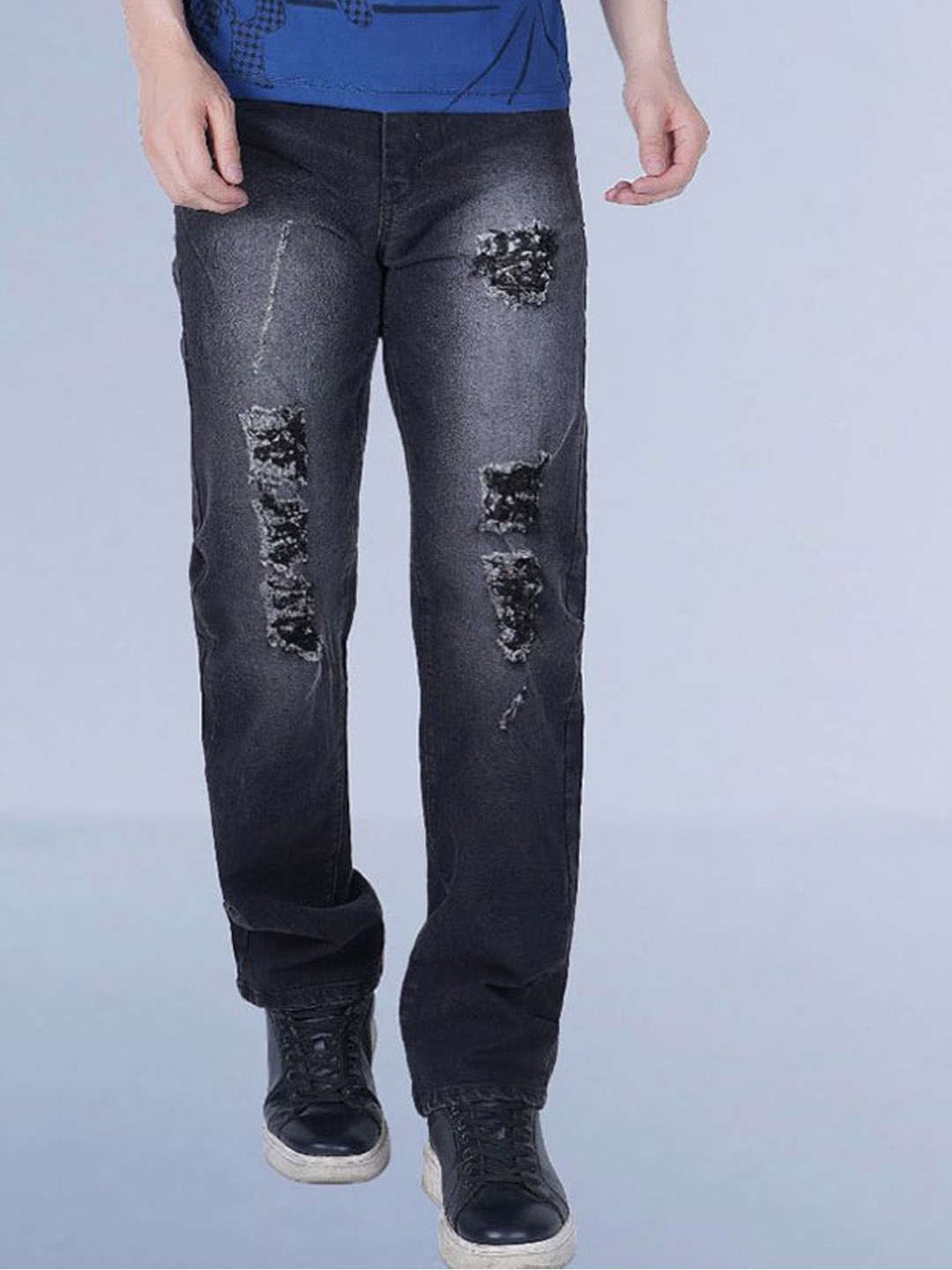 

COMFITS Men Classic Straight Fit Highly Distressed Light Fade Jeans, Grey
