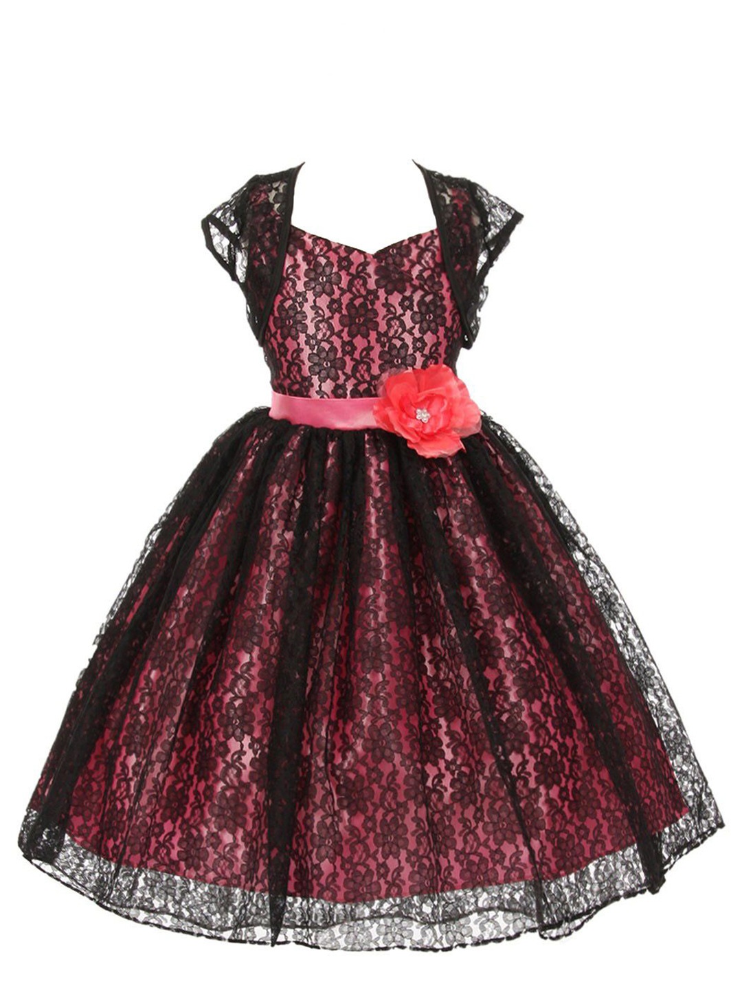 

Wow Princess Girls Floral Lace Cap Sleeve A-Line Dress, Black