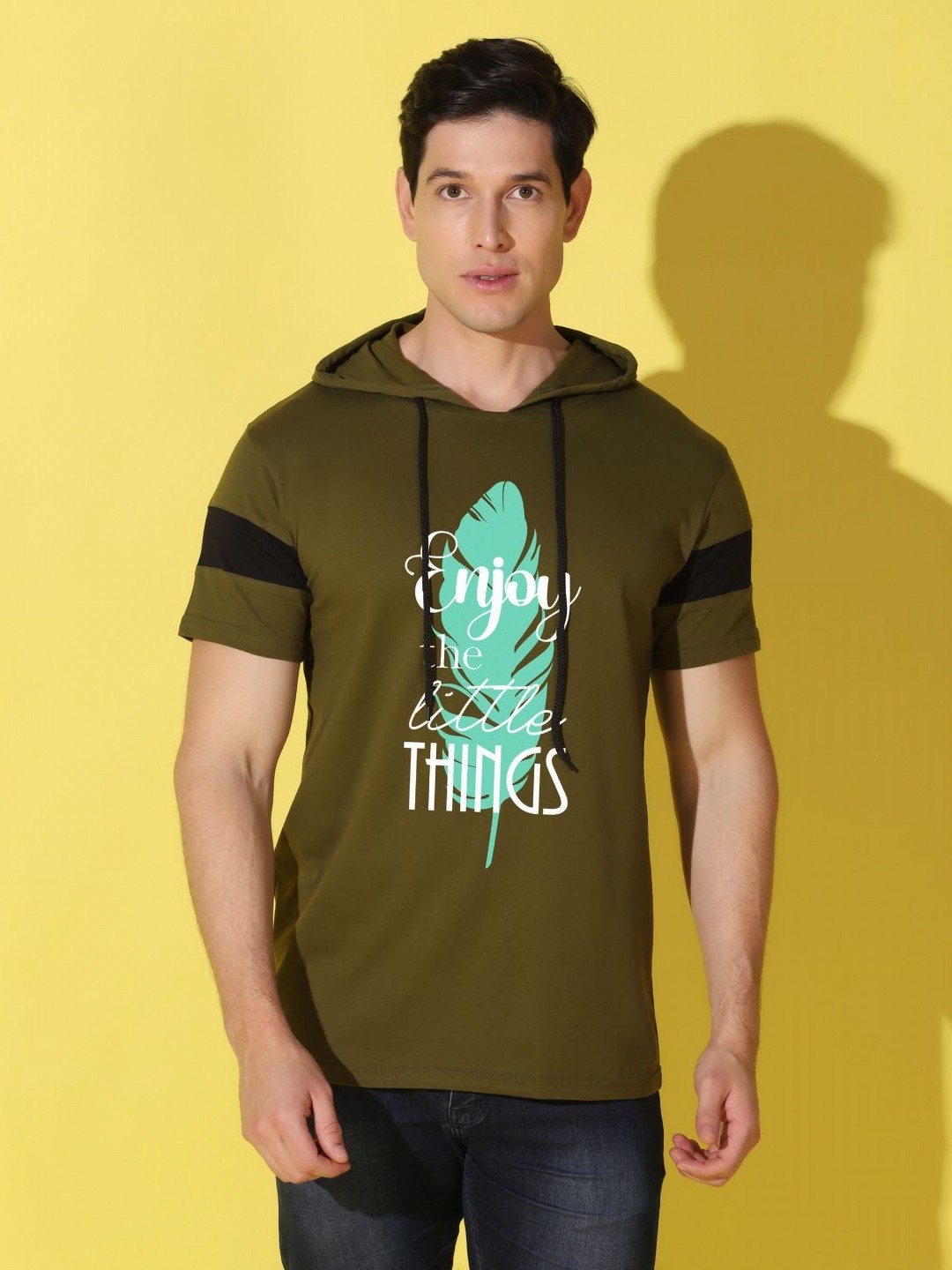 

WOOSTRO Men Typography Printed Round Neck Cotton Slim Fit T-shirt, Olive