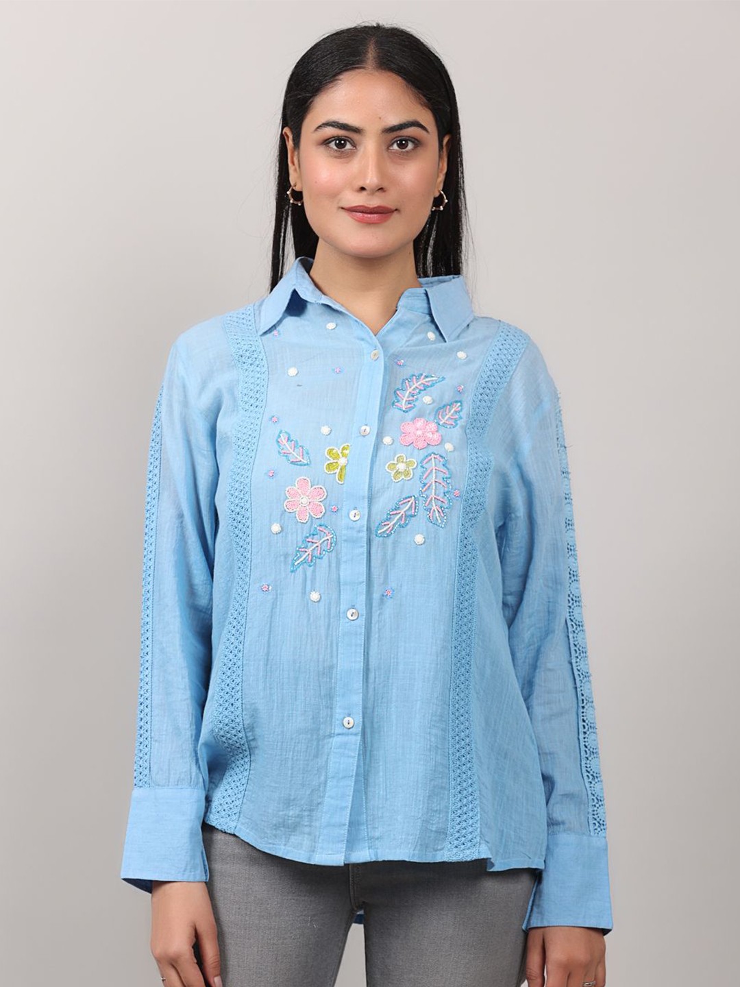 

Oskos Embroidered Cotton Top, Blue