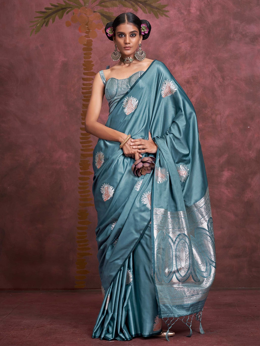 

Vardha Woven Design Zari Mysore Silk Saree, Teal