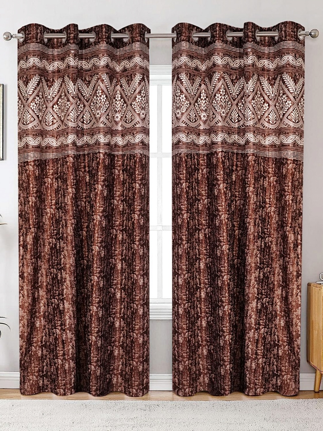 

Winnsun Brown & White 2 Pieces Floral Printed Room Darkening Door Curtains