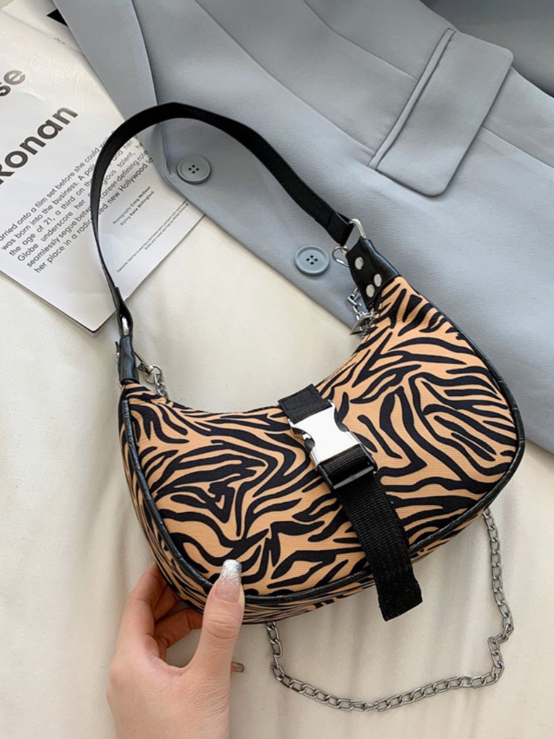 

DressBerry Animal Printed PU Shoulder Bag, Beige