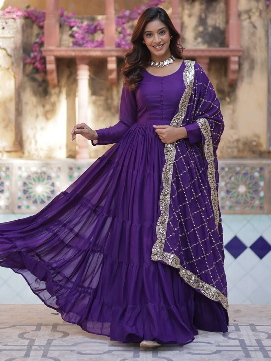 

ZIBLON Women Fit-Flare Ethnic Dress, Violet