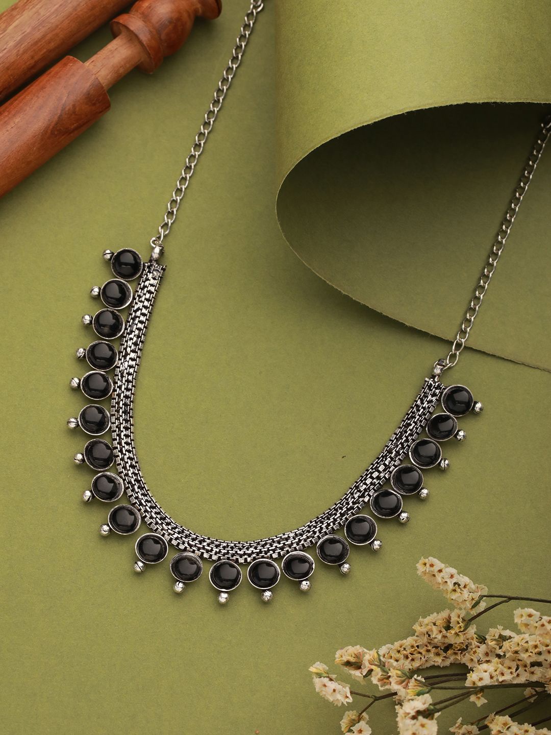 

Anouk Silver-Plated Stone Studded Oxidised Necklace
