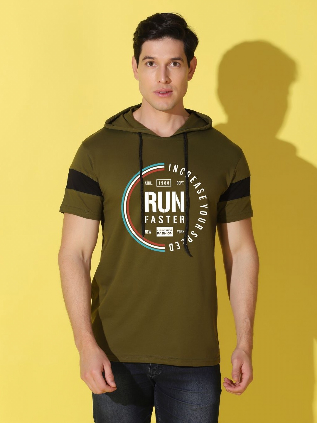 

WOOSTRO Men Typography Printed Round Neck Cotton Slim Fit T-shirt, Olive