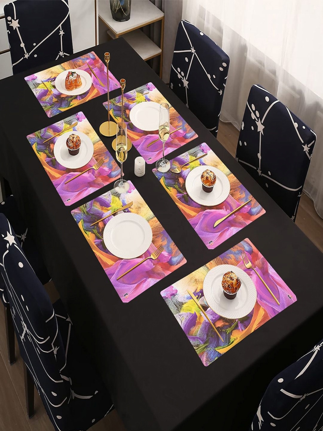 

Aura 6 Pieces Purple & Yellow Printed Reusable PVC Table Placemats
