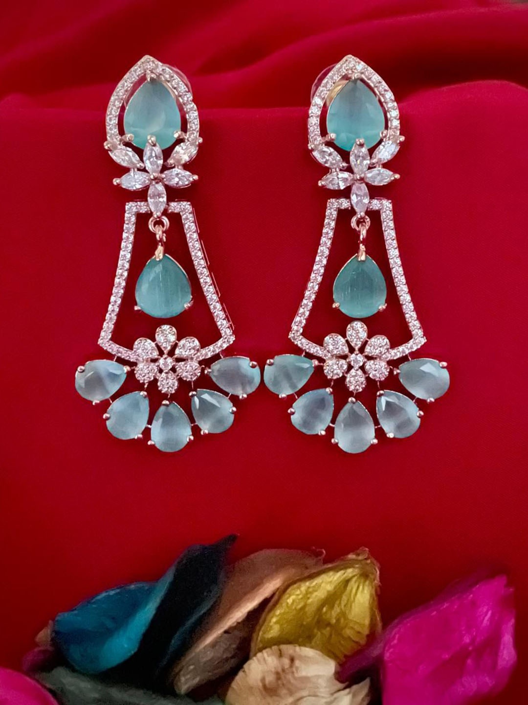 

MONI LIFESTYLE American Diamond Studded Floral Shaped Drop Earrings, Silver
