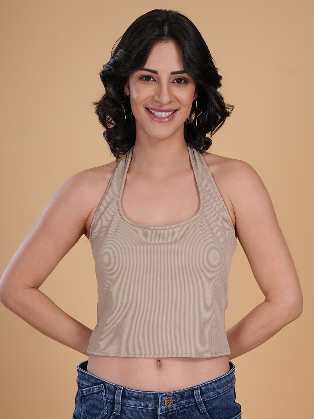 

Hencemade Halter Neck Cotton Tank Top, Beige