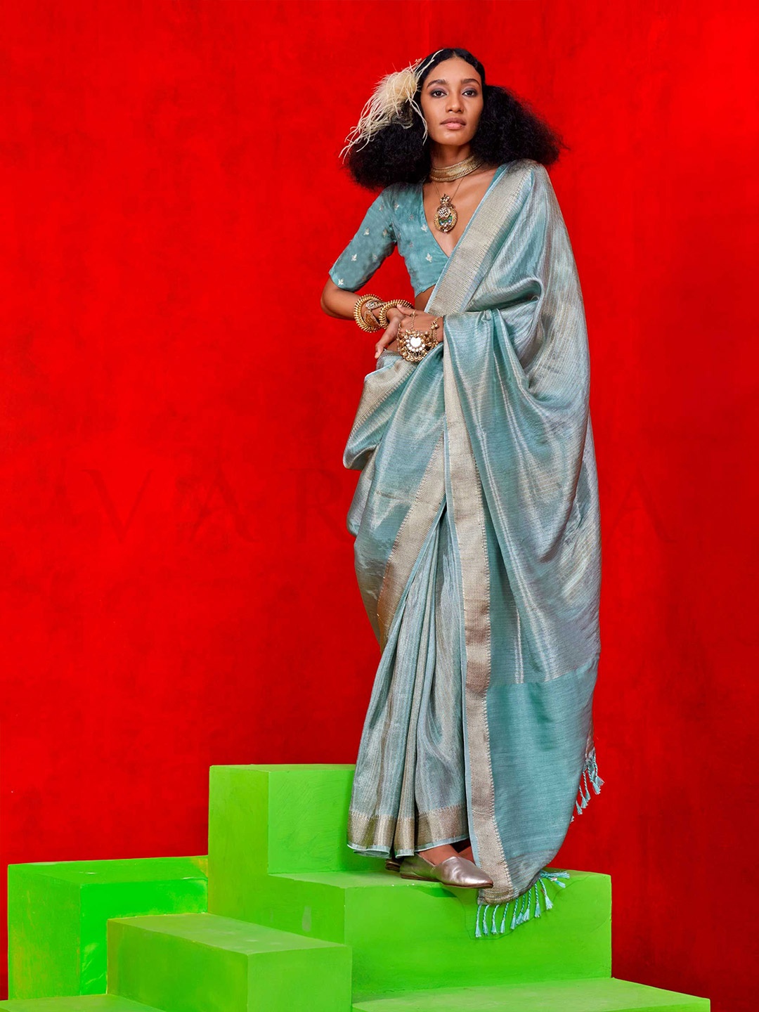 

Vardha Woven Design Zari Banarasi Saree, Blue