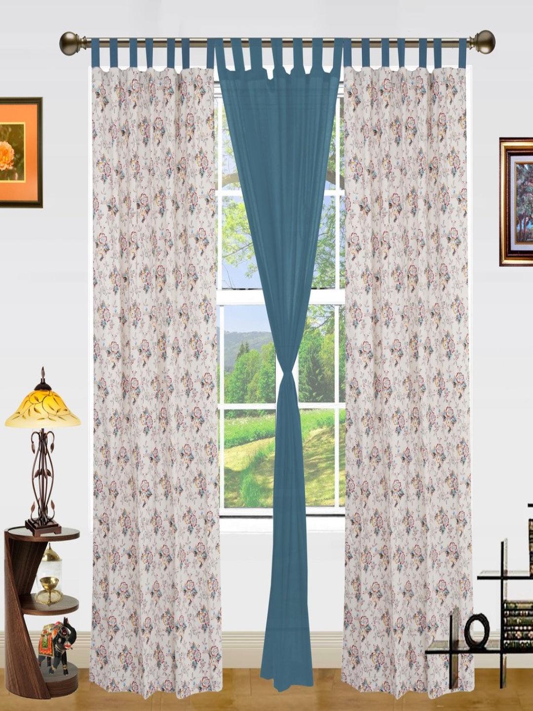 

Dekor World Blue Set of 3 Floral Window Curtain