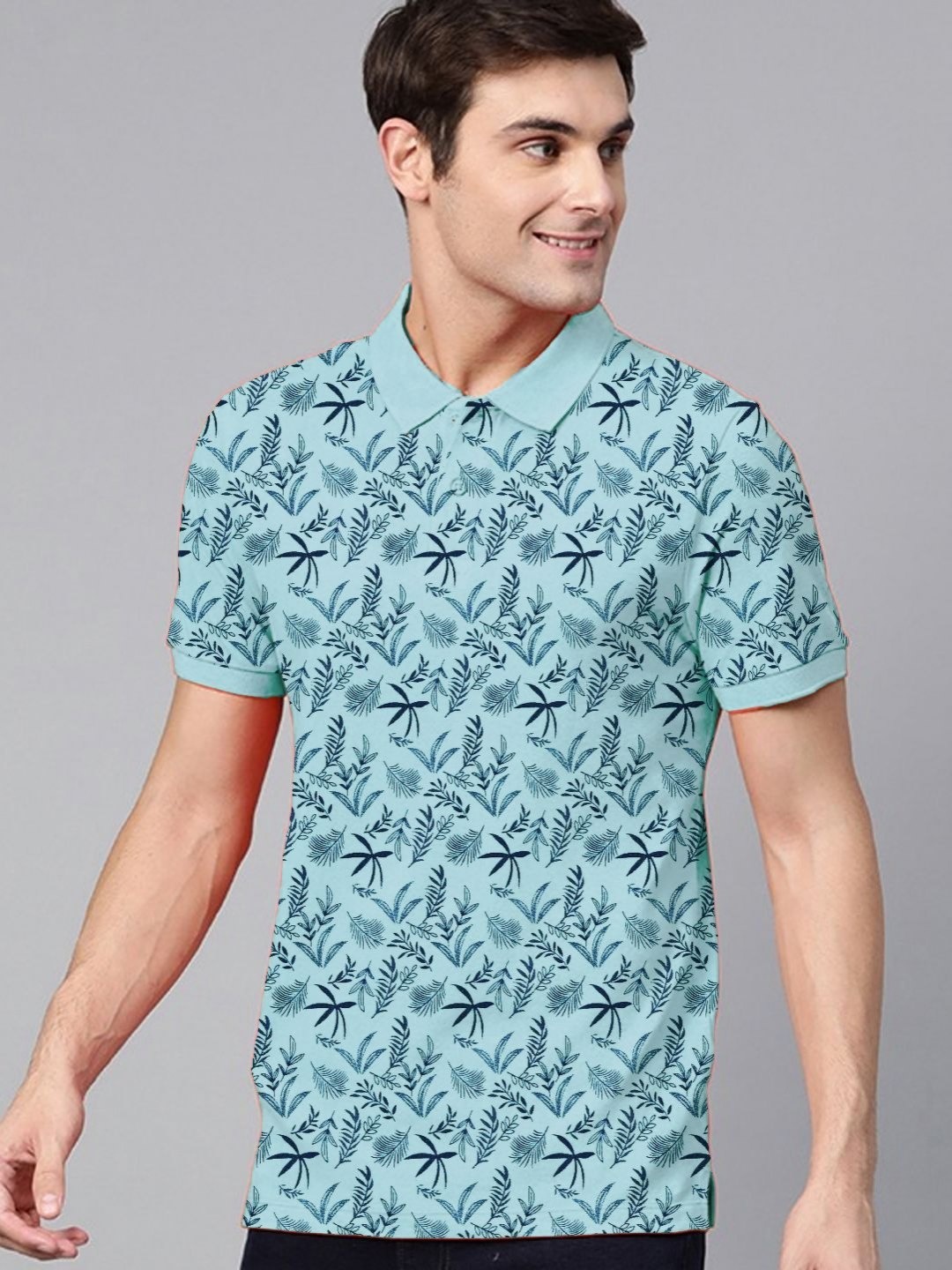 

ADORATE Men Printed Tropical Pockets T-shirt, Turquoise blue