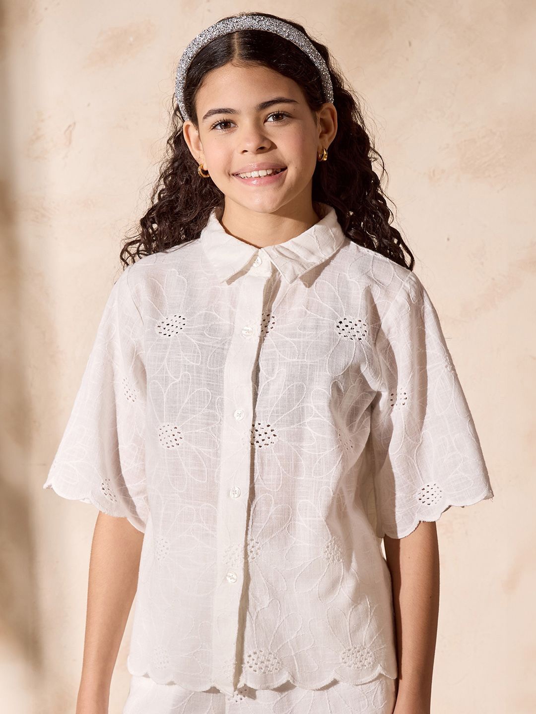 

max Girls Opaque Striped Casual Shirt, White