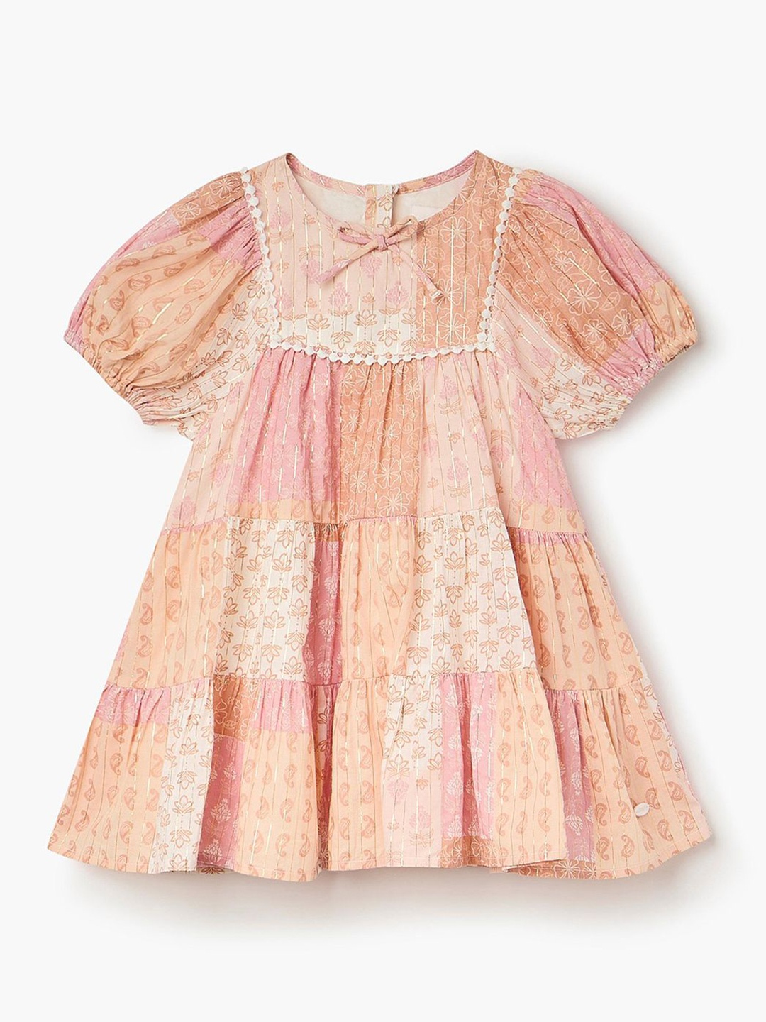 

Juniors by Babyshop Girls Floral Printed Puff Sleeve A-Line Ready to Wear Dress, Pink