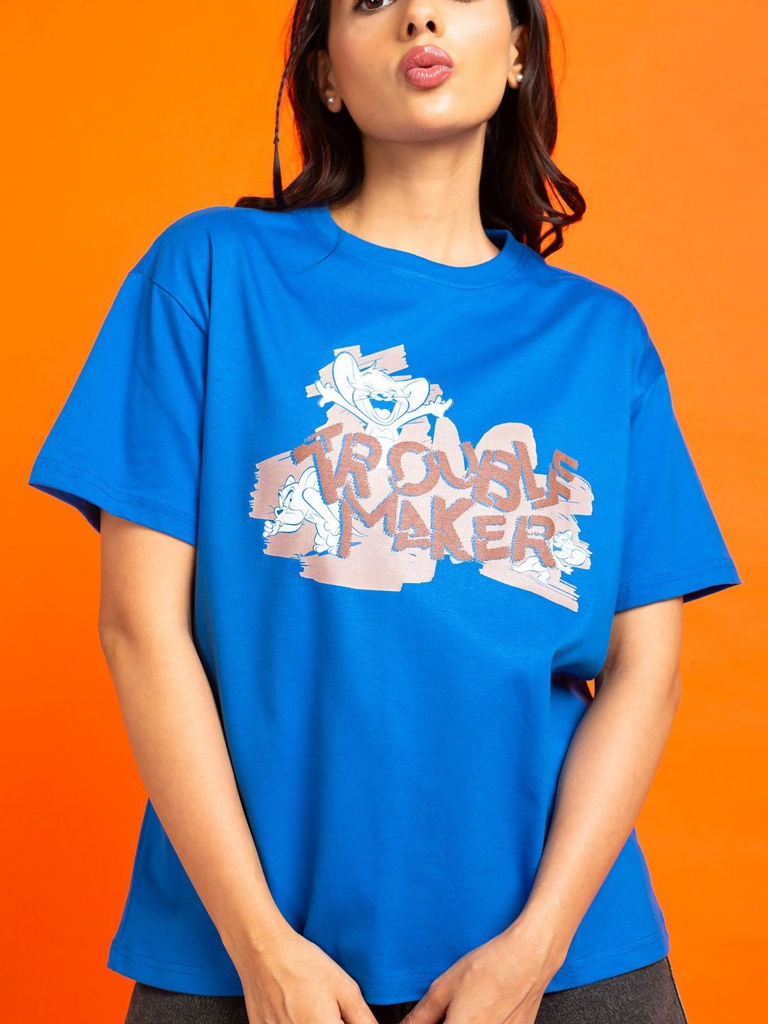 

Kook N Keech Toons Women Printed Applique T-shirt, Blue