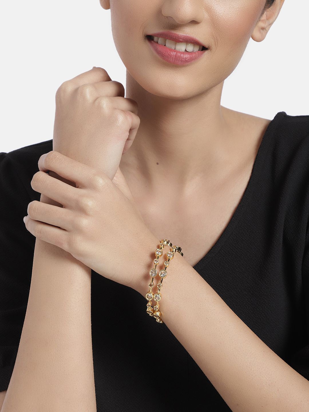 

Anouk Set Of 2 Gold Plated American Diamond Studded Bangles